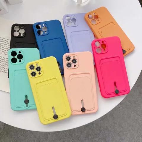 Silicone Phone Case For iPhone 15 Pro 16 Pro 11 12 13 14 7 8 Plus Matte Minimalist Drop Proof Cover With Card Slot