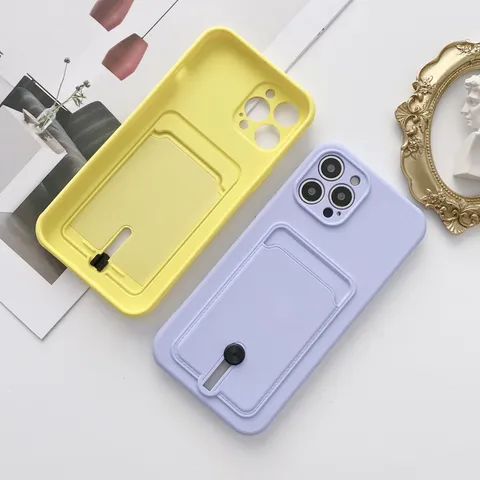 Silicone Phone Case For iPhone 15 Pro 16 Pro 11 12 13 14 7 8 Plus Matte Minimalist Drop Proof Cover With Card Slot