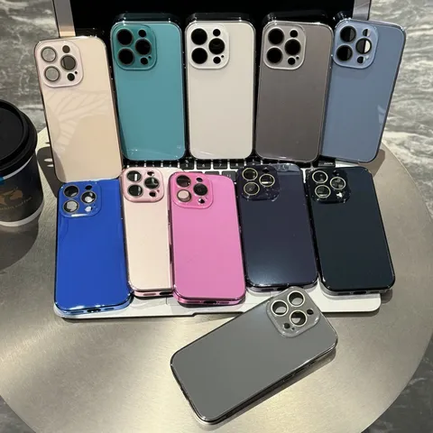 Minimalist Electroplated Glossy Glass Phone Case For iPhone Full Coverage Anti Fingerprint Protective Back Cover