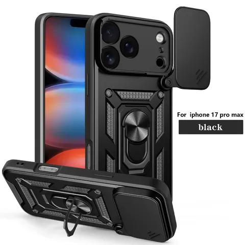 Funda Protectora Armor para iPhone 17 Pro Max 16 Pro 15 14 Cubierta Deslizante Cámara Soporte de Anillo Carcasa Rígida PC TPU