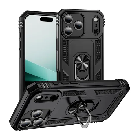 Military Armor Shockproof Phone Case For iPhone With Rotating Metal Ring Holder Magnetic Car Stand Full Protective Geometric Rugged Back Cover