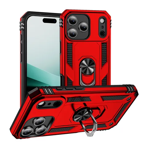 Military Armor Shockproof Phone Case For iPhone With Rotating Metal Ring Holder Magnetic Car Stand Full Protective Geometric Rugged Back Cover
