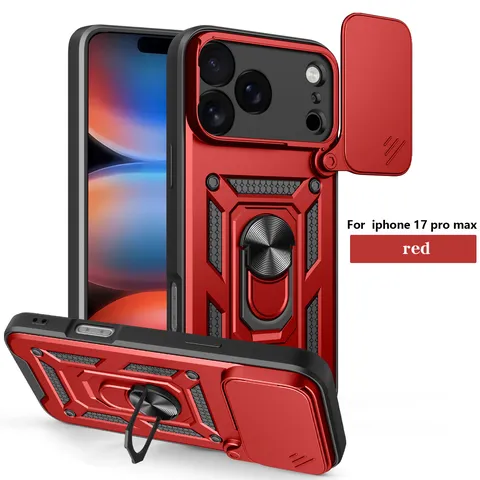 Funda Protectora Armor para iPhone 17 Pro Max 16 Pro 15 14 Cubierta Deslizante Cámara Soporte de Anillo Carcasa Rígida PC TPU