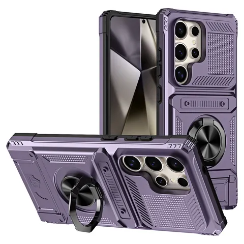 Heavy Duty Shockproof Armor Phone Case With Ring Kickstand Card Slot Magnetic Car Mount Protective Back Cover For Samsung Galaxy Ultra Series