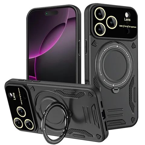 Magnetische Kabellose Ladehülle Mit Klappbarem Ringständer Stoßfeste Panzerung Kameraobjektiv Schutzhülle Für IPhone