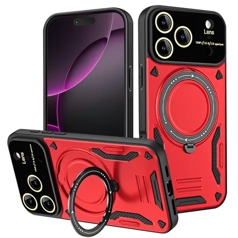 Magnetische Kabellose Ladehülle Mit Klappbarem Ringständer Stoßfeste Panzerung Kameraobjektiv Schutzhülle Für IPhone