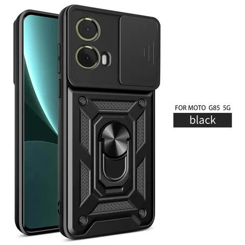 Funda de Teléfono de Policarbonato de Armadura Robusta con Cubierta de Cámara Deslizante Soporte de Anillo Giratorio Soporte Magnético de Vehículo para Motorola