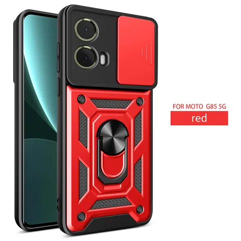 Funda de Teléfono de Policarbonato de Armadura Robusta con Cubierta de Cámara Deslizante Soporte de Anillo Giratorio Soporte Magnético de Vehículo para Motorola