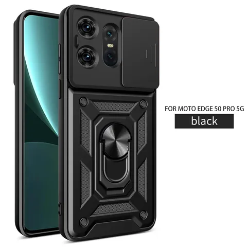 Funda de Teléfono Antigolpes Mecha de Plástico Metal para Motorola Moto Edge Serie Protector Lente Cámara Ventana Deslizante Cubierta Armadura Con Soporte Anillo