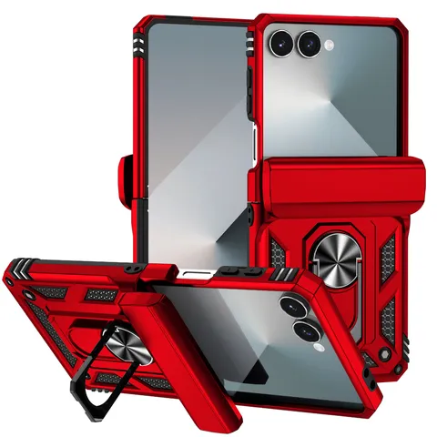 Militaire Schokbestendige Opvouwbare Telefoonhoes Met Ringhouder Riemclip Standaard Volledige Bescherming Armor Cover Voor Samsung Galaxy Z Flip