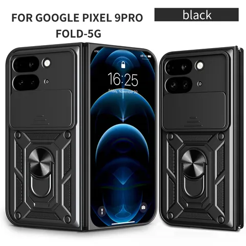 Funda Armor Antigolpes Para Google Pixel 9 Pro Fold Soporte De Anillo Tapa De Lente Deslizante Carcasa Mate Resistente