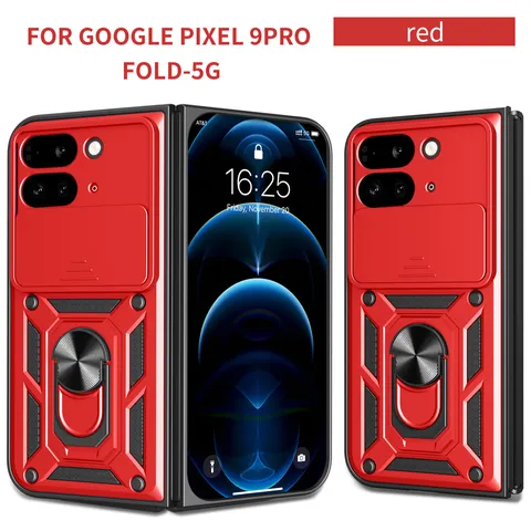 Funda Armor Antigolpes Para Google Pixel 9 Pro Fold Soporte De Anillo Tapa De Lente Deslizante Carcasa Mate Resistente