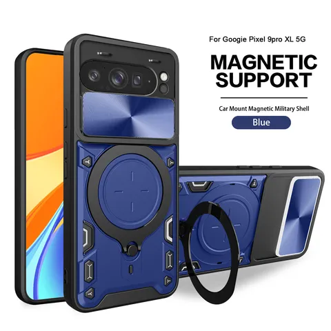 Magnetic Kickstand Phone Case For Google Pixel Nine Pro XL Shockproof Armor Shell Slide Camera Cover Car Mount Shield