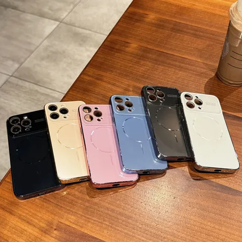 Funda de Teléfono Magnética Galvanizada Acrílico Antigolpes Cubierta Posterior Protección Lente Para iPhone Serie