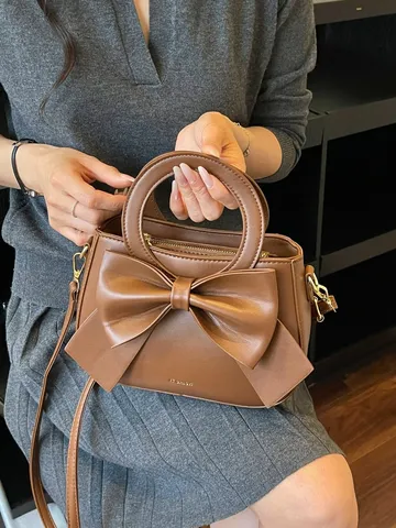 Women Fashion PU Leather Handbag Sweet Bowknot Tote Bag Large Capacity Casual Shoulder Crossbody Bag