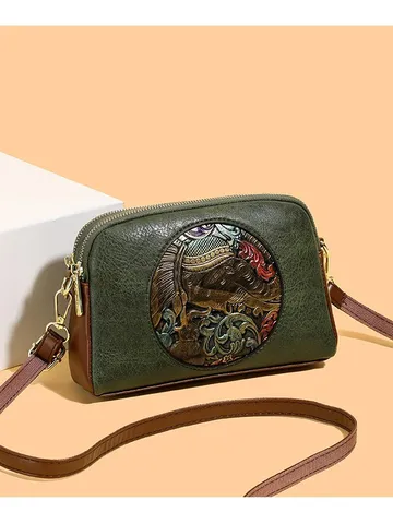 Retro Embossed PU Leather Crossbody Bag For Women Multi-Layer Large Capacity Shoulder Bag