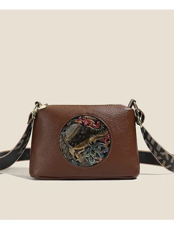 Retro Ethnic PU Leather Shoulder Bag Women Elephant Embossed Bucket Bag Casual Crossbody Bag Underarm Handbag
