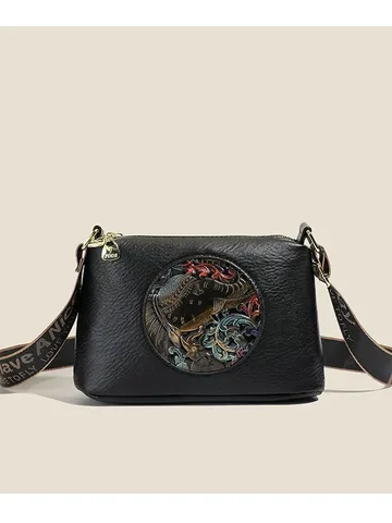 Retro Ethnic PU Leather Shoulder Bag Women Elephant Embossed Bucket Bag Casual Crossbody Bag Underarm Handbag