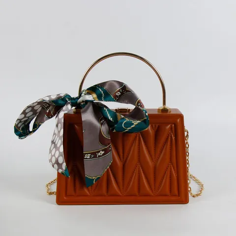 Women's Fashion Quilted Top Handle Bag PU Leather Chic Crossbody Shoulder Bag With Scarf