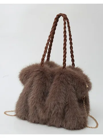Women's Fashion Plush Shoulder Bag Large Capacity Tote Furry Crossbody Bag Casual Chic Autumn Winter Handbag