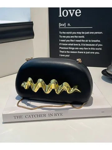 Acrylic Hard Shell Evening Clutch Bag Women Fashion Metal Wave Design Chain Shoulder Bag Banquet Handbag