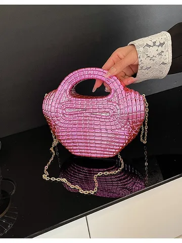 Women's Fashion Acrylic Shoulder Bag Retro Chain Evening Crossbody Bag Shiny Woven Dumpling Handbag Daily Casual Purse