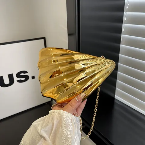 Acrylic Shell Evening Bag With Metal Chain Crossbody Shoulder Bag For Women Fashion Niche Design Clutch Purse