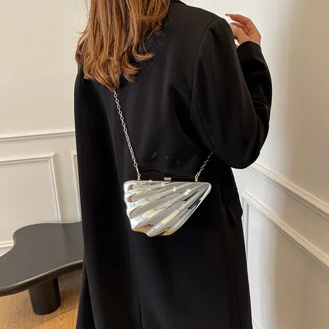 Acrylic Shell Evening Bag With Metal Chain Crossbody Shoulder Bag For Women Fashion Niche Design Clutch Purse