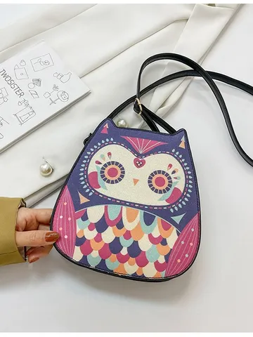 Women Cute Owl Crossbody Bag PU Leather Cartoon Animal Shoulder Bag Casual Messenger Purse