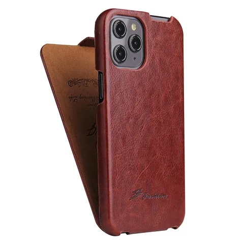 Retro Paardentextuur Verticale Flip Leren Telefoonhoesje Schokbestendige Portemonnee Cover Voor iPhone Samsung