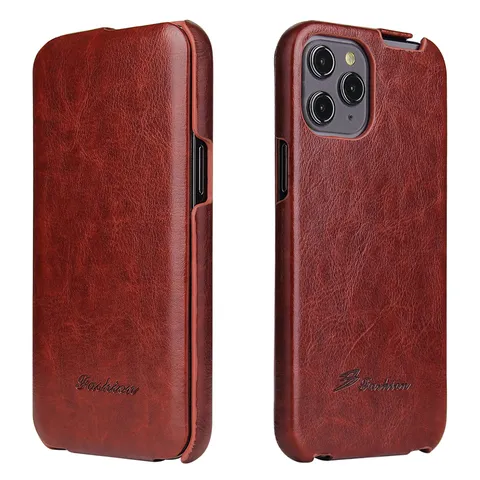 Retro Paardentextuur Verticale Flip Leren Telefoonhoesje Schokbestendige Portemonnee Cover Voor iPhone Samsung