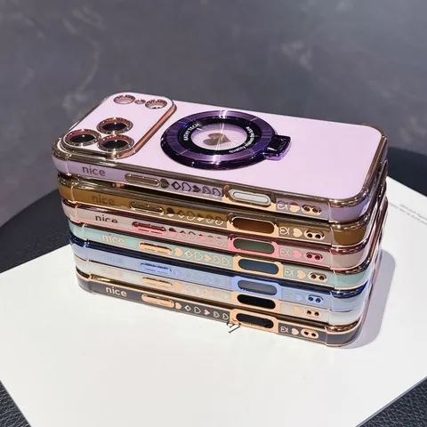 Electroplated Side Love Heart CD Texture Magnifier Bracket Phone Case Drop-Proof Silicone Protective Cover