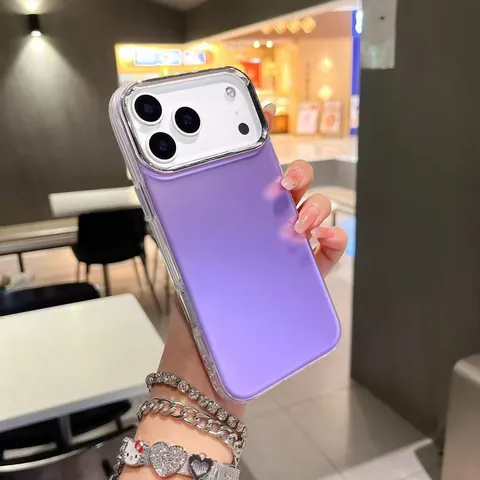Funda de Teléfono de Acrílico Mate Galvanizado Con Protección de Marco de Cámara Plateado Cubierta Minimalista Color Sólido Compatible Con iPhone