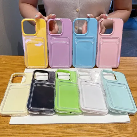 Minimalist Transparent Two-In-One Phone Case With Card Slot Shockproof Protective Back Cover For iPhone
