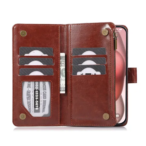 Kunstleer Portemonnee Telefoonhoesje Met Kaartsleuven Ritszak Flip Beschermhoes Standaard Lanyard Voor iPhone