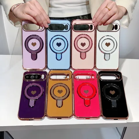 Γαλβανισμένη Θήκη Κινητού Καρδιά Για Google Pixel Pro XL Σιλικόνης Μεταλλικά Στοιχεία Προστατευτικό Κάλυμμα Με Δακτύλιο Στήριξης Μαγνητική Θήκη