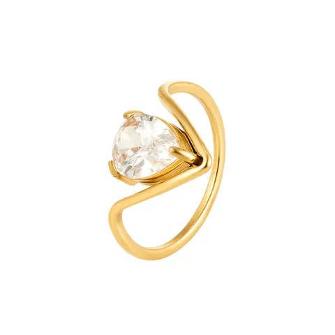 Bague Vintage en Acier Inoxydable en Forme de V avec Zirconia Goutte d'Eau pour Femme Mode Plaqué Or Design de Niche Bague d'Index Bijoux de Luxe
