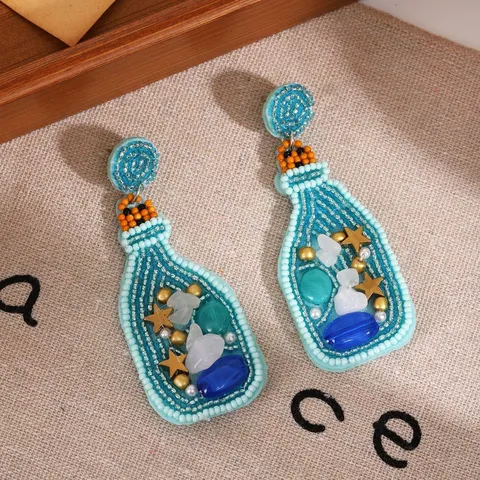 Boucles d'Oreilles Pendantes en Perles de Rocaille Tissées à la Main Vie Marine Plage Vacances Alliage Strass Étoile de Mer Dauphin Tortue pour Femme Bijoux