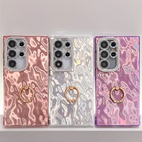 Πολυτελής Γαλβανισμένο Γκλίτερ Θήκη Κινητού Με Βάση Δαχτυλιδιού Ενσωματωμένο Προστατευτικό Φακού Τσαλακωμένη Υφή Αντικραδασμική Πλήρης Κάλυψη