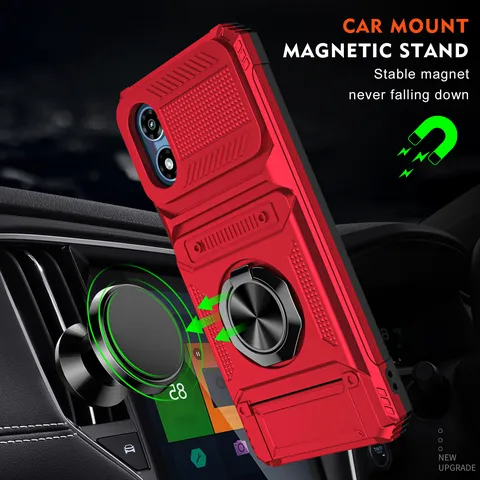 Multifunctional TPU PC Armor Phone Case With Ring Kickstand Card Slot Sliding Camera Cover Shockproof Protective Shell For Moto