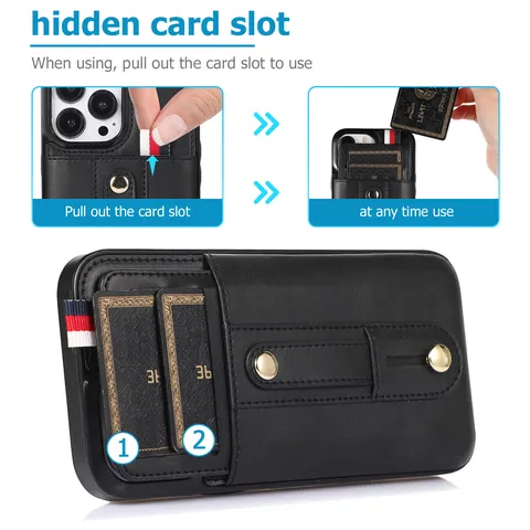 Funda Protectora de Cuero Antigolpes con Soporte de Anillo y Ranura para Tarjeta para Serie IPhone