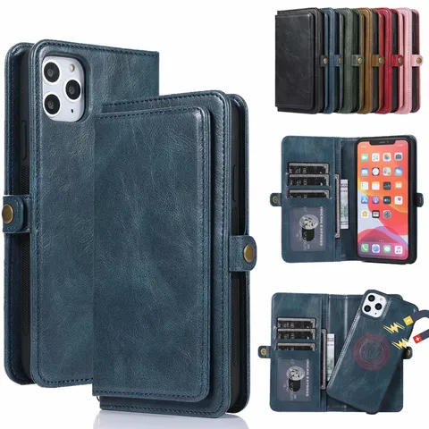 Multifunctionele 2-in-1 Magnetische Split PU Lederen Portemonnee Telefoonhoes Voor iPhone 16 15 14 Pro Max Schokbestendig