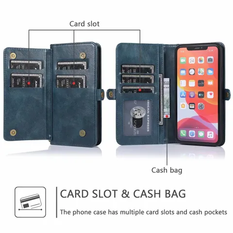 Multifunctionele 2-in-1 Magnetische Split PU Lederen Portemonnee Telefoonhoes Voor iPhone 16 15 14 Pro Max Schokbestendig