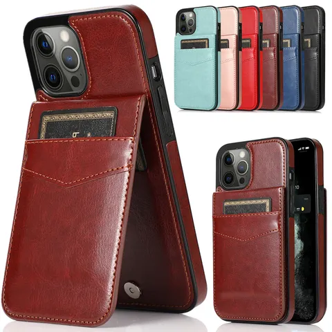Minimalistisch Leder Flip Case Telefoonhoesje Met Kaartsleuven Standaard Schokbestendig Beschermhoes Voor Apple iPhone
