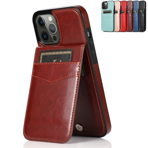 Minimalistisch Leder Flip Case Telefoonhoesje Met Kaartsleuven Standaard Schokbestendig Beschermhoes Voor Apple iPhone