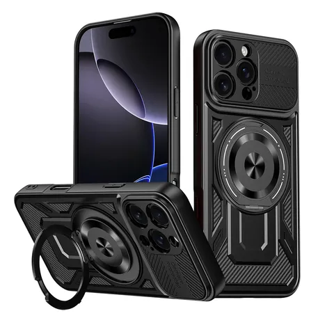 Shockproof Magnetic Phone Case For Huawei Mate 70 Pro Plus Kickstand Carbon Fiber Texture TPU PC Protective Cover