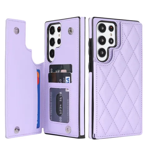 Funda Protectora de Teléfono de Imitación de Cuero Acolchado Billetera Multifuncional con Tarjetero Soporte Tapa