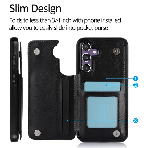 Funda Protectora de Teléfono de Billetera con Tapa de Imitación de Cuero Multifuncional Con Ranuras para Tarjetas Soporte Cubierta Antigolpes para Samsung Galaxy