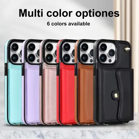 Funda Monedero RFID Bandolera Para iPhone 16 Pro Max Samsung S25 Plus Piel Sintética Porta Tarjetas Cremallera Correa