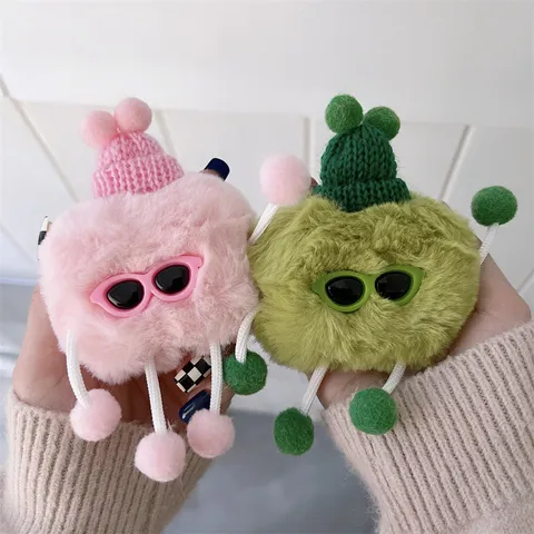 Cute Plush Fabric Character Earphone Case With Sunglasses Protection Cover For AirPods Pro TWS Wireless Earphone Shell